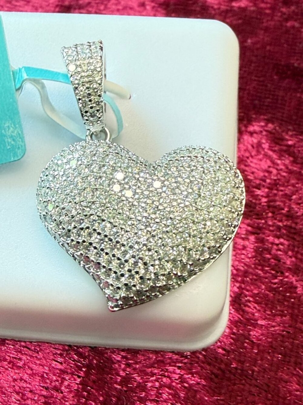 925 Sterling Silver Heart Pendant With Moissanite Stones Italian Chain 19 Inches